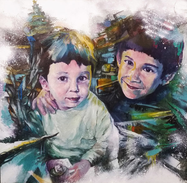 Portrait enfant en peinture sur commande par l'artiste Enkage