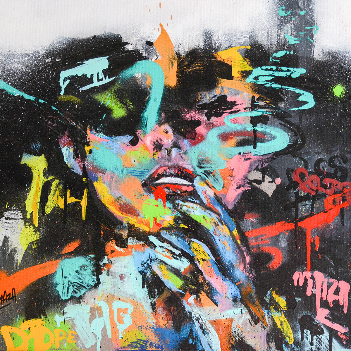 Peinture amour - Acrylique et bombe aérosol graffiti par l'artiste Enkage