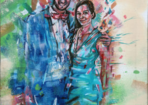 Photo en tableau de jeunes mariés en peinture par l'artiste Enkage