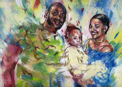 Portrait personnalisé en peinture d'une famille par Enkage