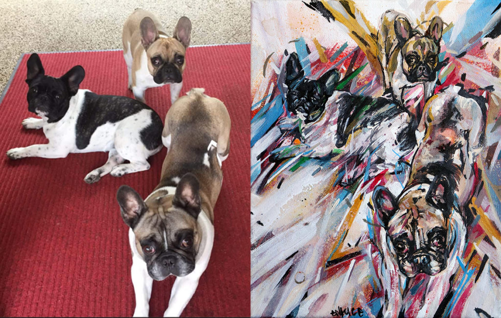 Peinture chien sur modèle photo: commande de portrait d'animaux réalisée par l'artiste Enkage