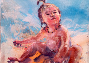 Peinture d'enfant portrait sur la plage par Enkage