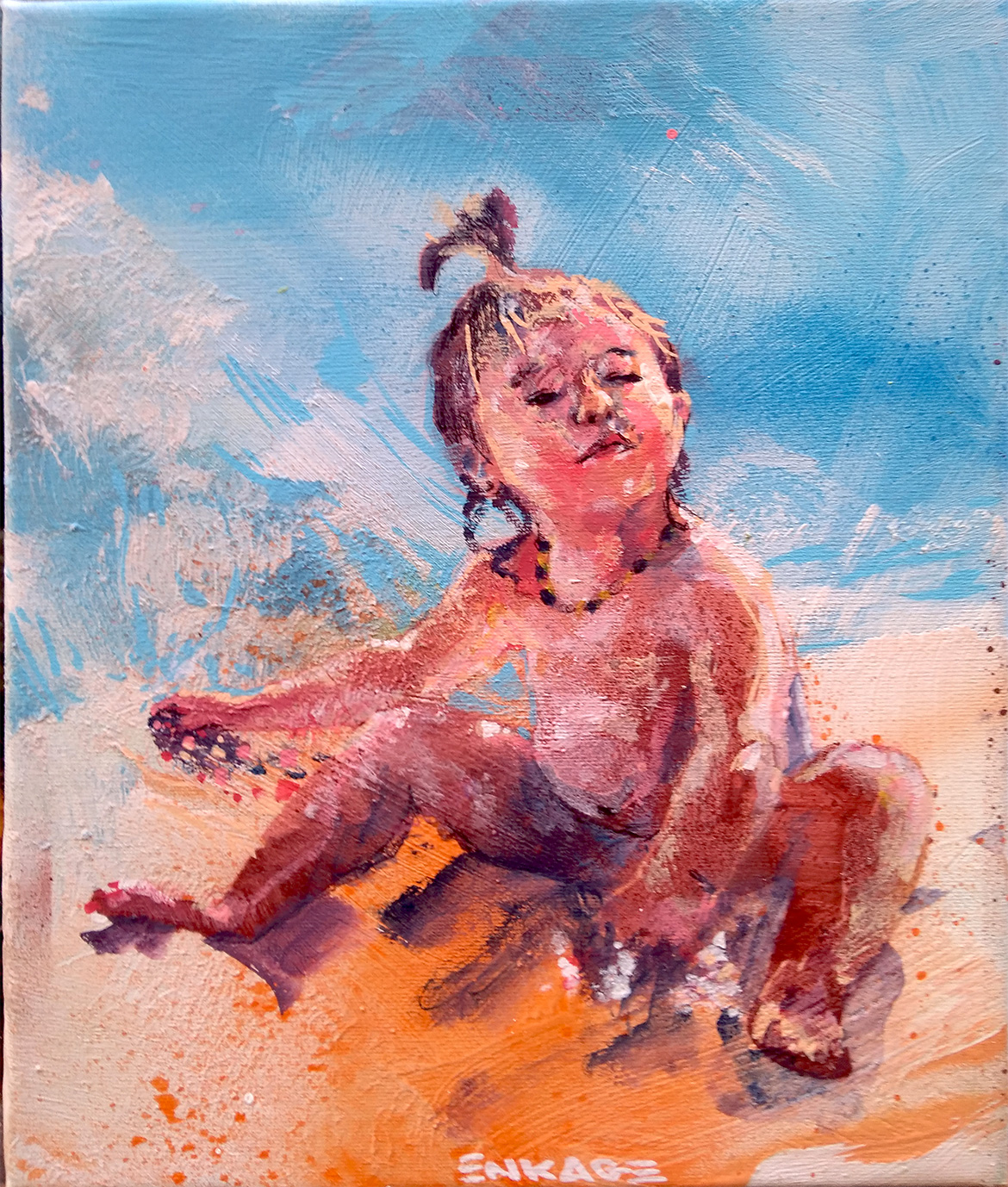 Peinture d'enfant portrait sur la plage par Enkage