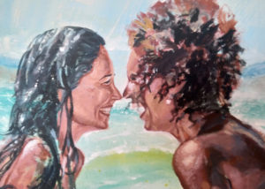 Commande en peinture : portait couple complice par Enkage