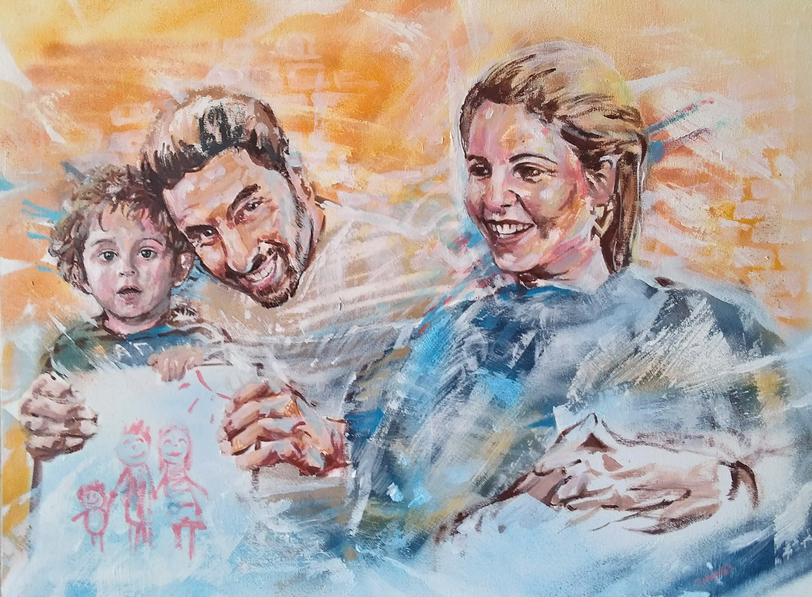 Peinture : commande d'une famille réalisée en peinture acrylique et aérosol - portrait par Enkage