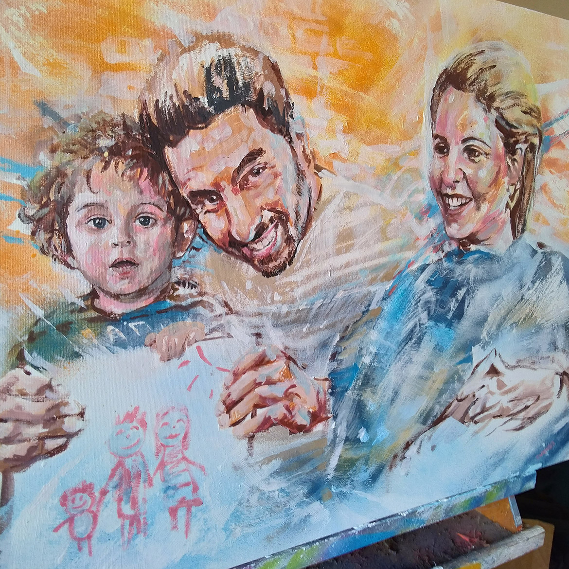 Commande peinture acrylique sur toile famille par l'artiste Enkage