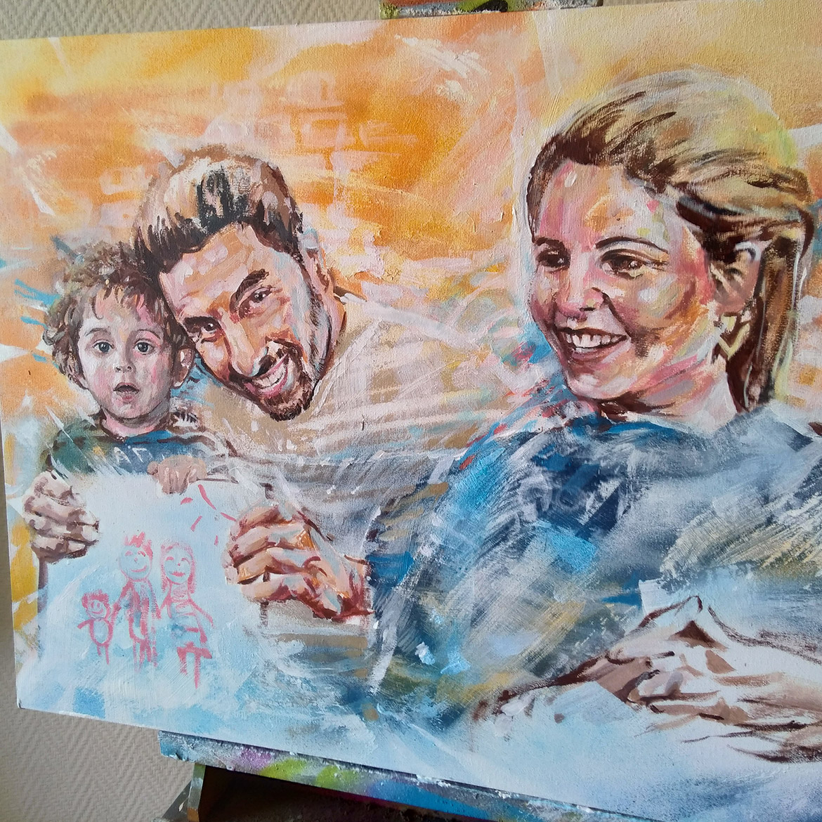 Commande peinture acrylique sur toile famille par l'artiste Enkage