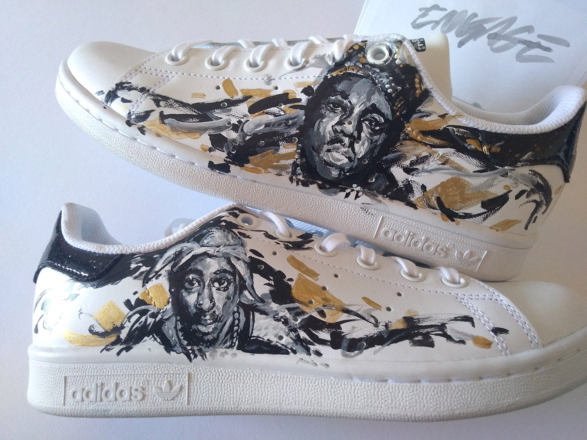 Peinture (painting) custom sneakers par l'artiste Enkage : 2pac notorious BIG