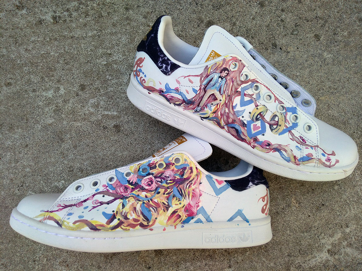 Custom de baskets Sneakers Adidas Peinture de Notorious BIG et tupac