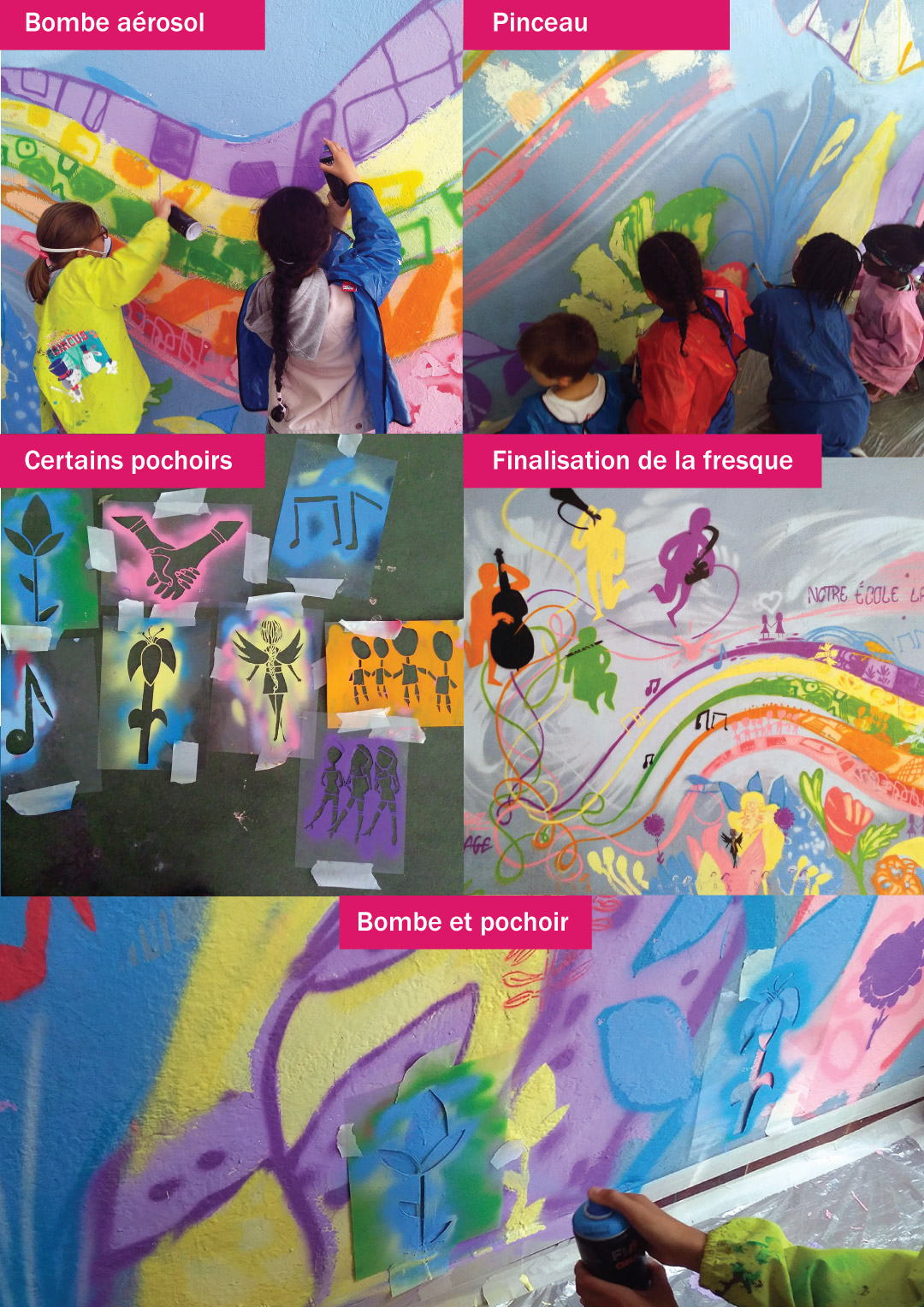 Atelier graffiti à l'école primaire : graffeur Enkage et artiste 2M