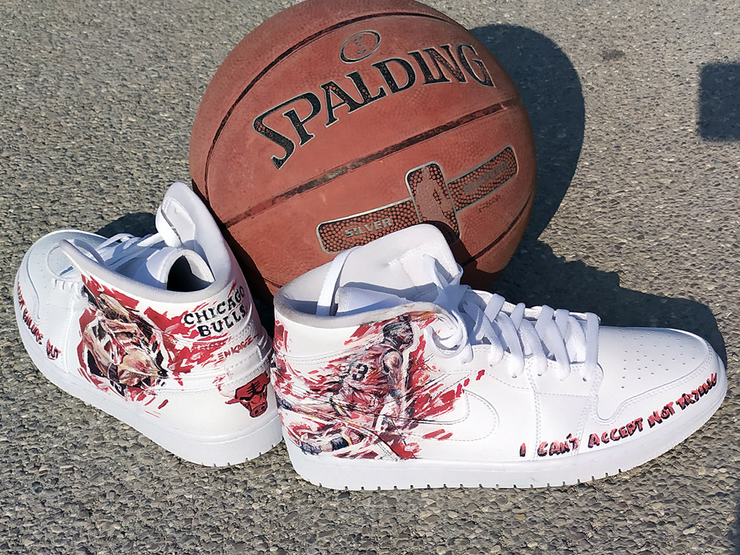 Peinture sneakers collection basket Michael Jordan par Enkage
