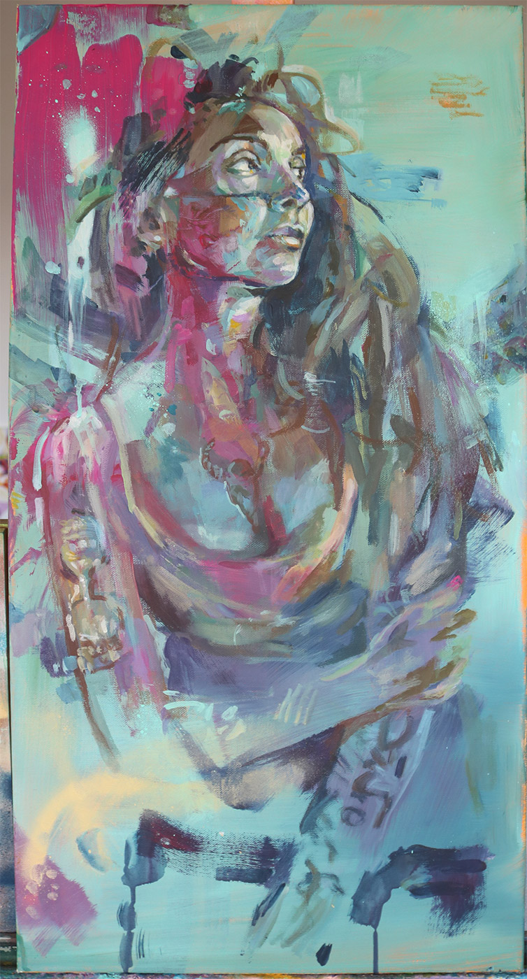 Portrait en peinture contemporaine  bombe et acrylique 