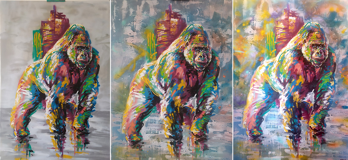 Street art animal série : gorille en liberté par le graffeur Enkage