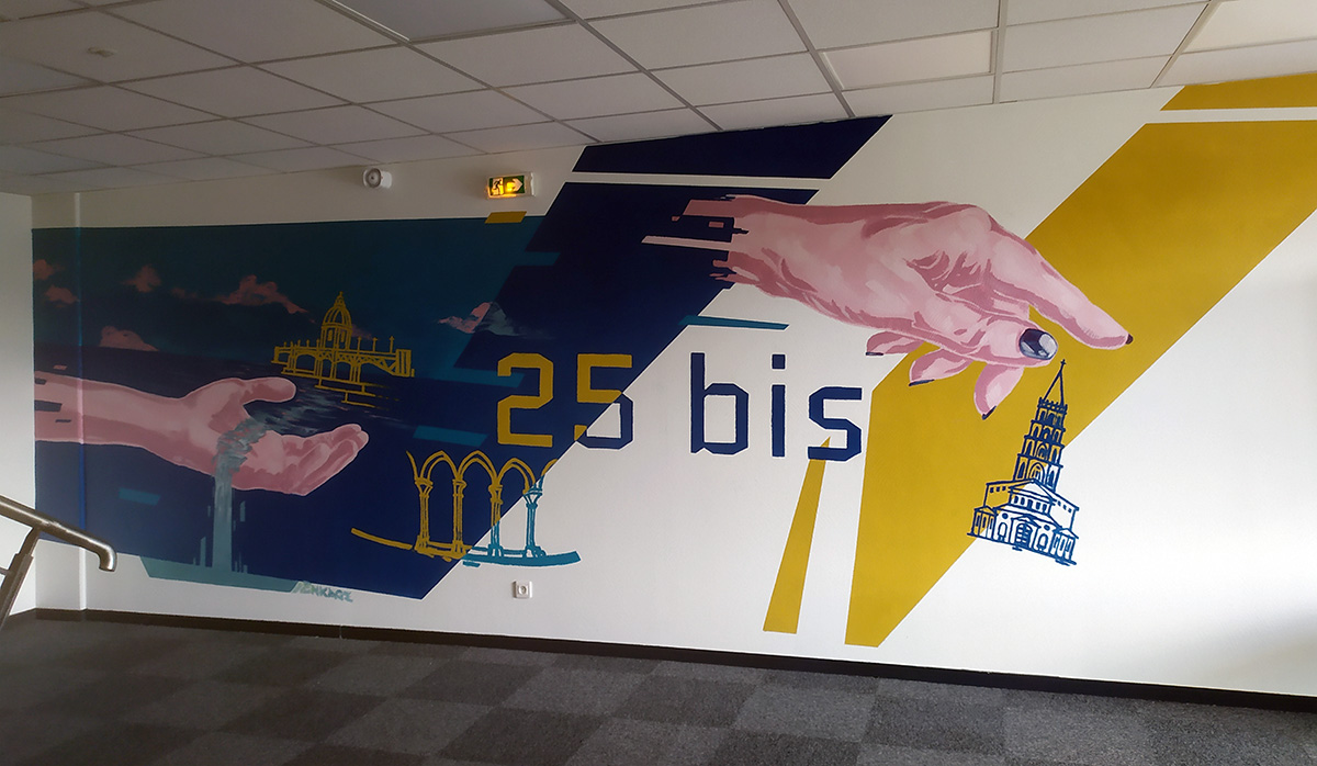 Décoration de bureaux d'entreprise en peinture par l'artiste peintre Enkage