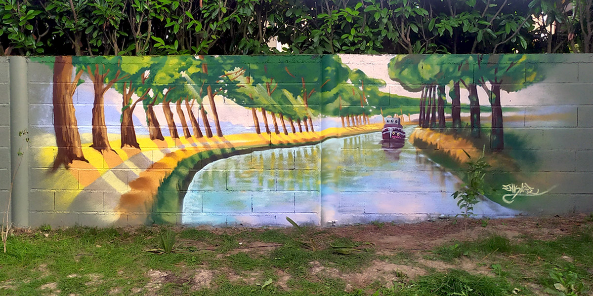 Graffeur décoration mur jardin peinture canal du midi Toulouse par Enkage