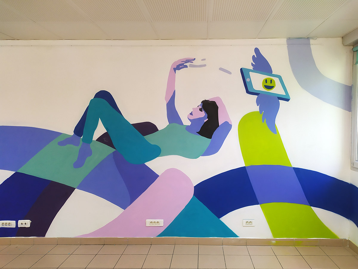 Fresque street art dans un centre social à Aix en Provence