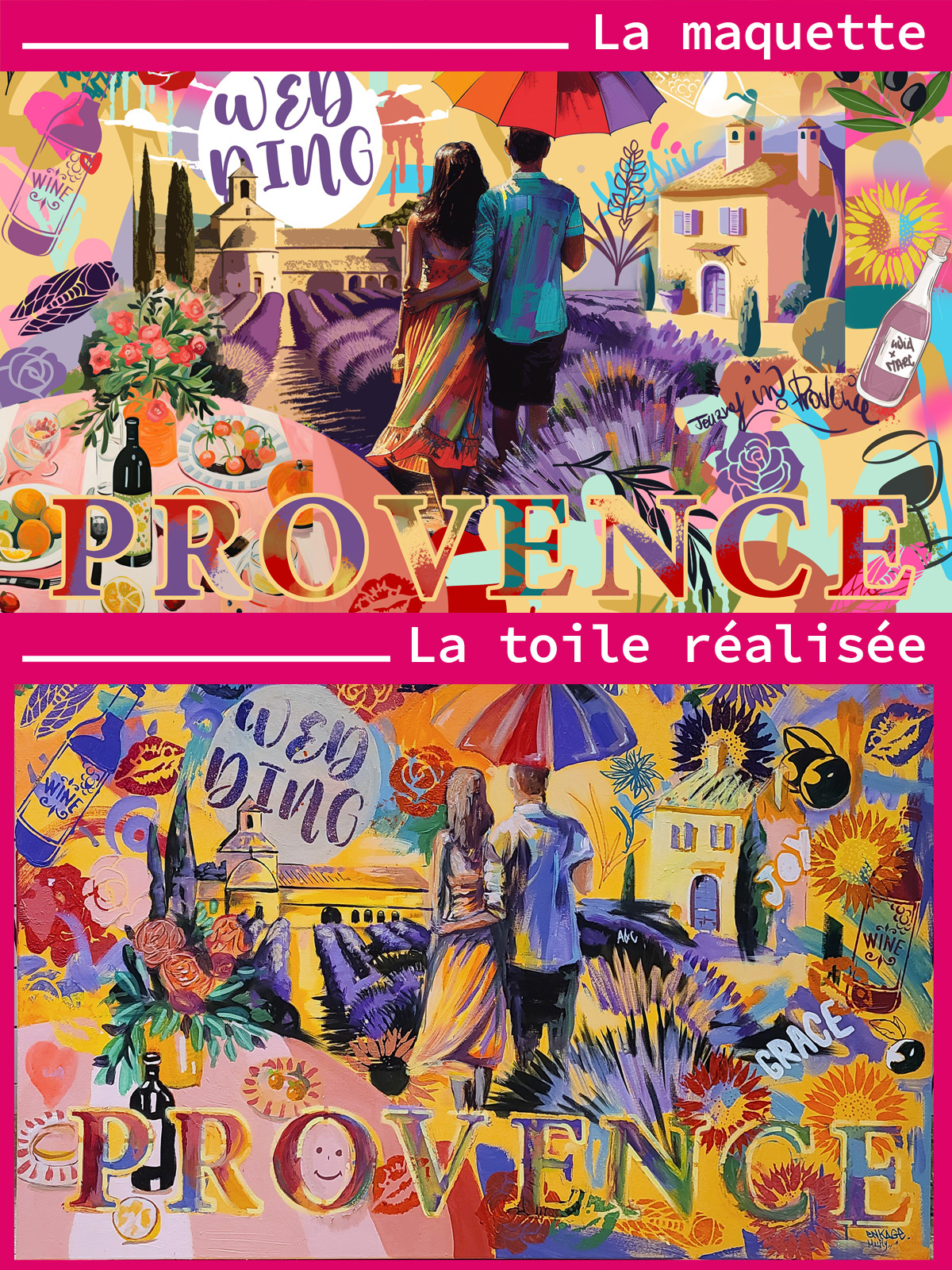 Artiste live painting sur la Provence: Une œuvre fidèle à la maquette imaginée pour le mariage